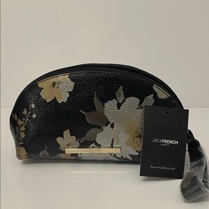 Jack French Black Leather Floral Cosmetic Bag